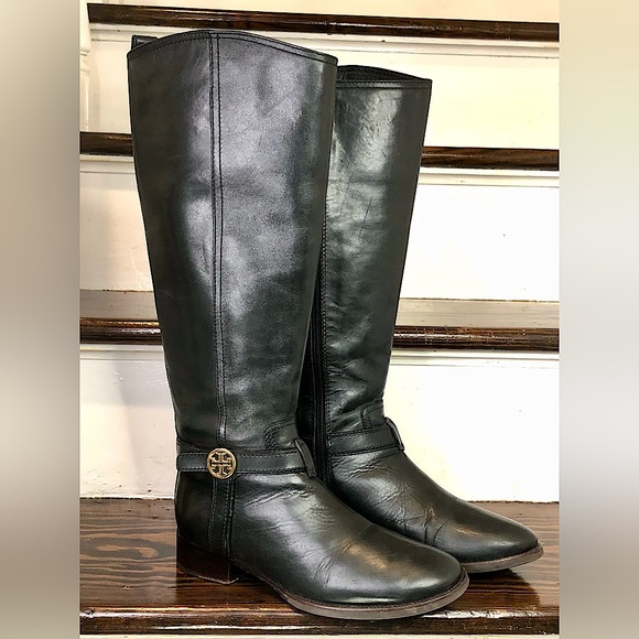 TORY BURCH Black Leather Moto Riding Boots Sz 7-1/2 - Picture 5 of 17
